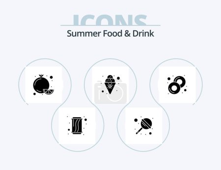 Ilustración de Summer Food and Drink Glyph Icon Pack 5 Icon Design. doughnut. sweet. citrus. ice. cream - Imagen libre de derechos