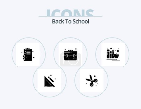 Téléchargez les illustrations : Retour à l'école Glyph Icon Pack 5 Icon Design. l'éducation. retour à l'école. retour à l'école. à l'école. sac - en licence libre de droit