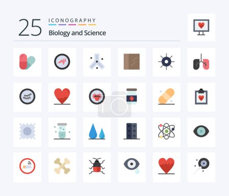 Téléchargez les illustrations : Biology 25 Flat Color icon pack including sleep. lungs. cocaine. anatomy. science - en licence libre de droit