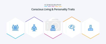 Illustration for Concious Living And Personality Traits 25 Blue icon pack including eye. eye. judgment. person. esteem - Royalty Free Image