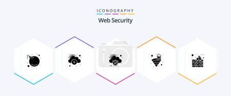 Ilustración de Web Security 25 Paquete de iconos de glifos incluyendo. protección. seguridad. cortafuegos. señal - Imagen libre de derechos