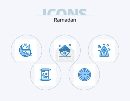 Illustration for Ramadan Blue Icon Pack 5 Icon Design. meal. iftar. crescent. food. muslim - Royalty Free Image