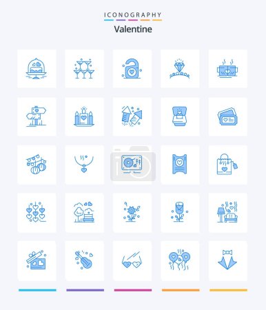 Téléchargez les illustrations : Pack d'icônes Creative Valentine 25 Blue Tels que la tasse. mariage. tag. coeur. diamant - en licence libre de droit