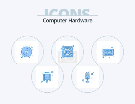 Illustration for Computer Hardware Blue Icon Pack 5 Icon Design. computer. supply. talk. power. hardware - Royalty Free Image
