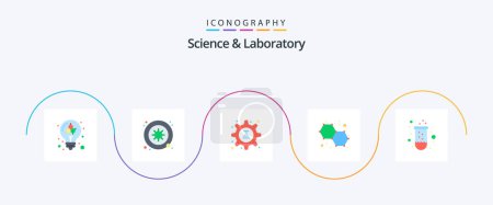 Téléchargez les illustrations : Science Flat 5 Icon Pack Including test. molecule. cog. chemistry. tube - en licence libre de droit