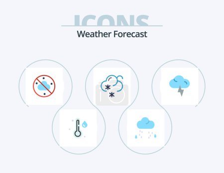 Téléchargez les illustrations : Icône plate météo Pack 5 Icône Design. . le temps. Ciel. foudre. météo - en licence libre de droit