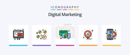 Illustration for Digital Marketing Line Filled 5 Icon Pack Including . likes. award. like. marketing planning. Creative Icons Design - Royalty Free Image