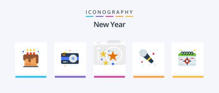 Illustration for New Year Flat 5 Icon Pack Including mission. calendar. firecracker. microphone. audio. Creative Icons Design - Royalty Free Image