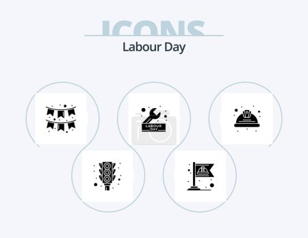 Téléchargez les illustrations : Labour Day Glyph Icon Pack 5 Icon Design. day. repair. celebration. engineer. day - en licence libre de droit