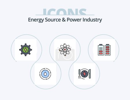 Ilustración de Fuente de energía y línea de energía de la industria llenó el paquete de iconos 5 Diseño de iconos. productos químicos. poder. batería. tapón - Imagen libre de derechos