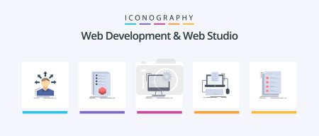 Illustration for Web Development And Web Studio Flat 5 Icon Pack Including computer. code. listing. static. page. Creative Icons Design - Royalty Free Image