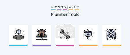 Illustration for Plumber Line Filled 5 Icon Pack Including shower. service. danger. repair. bathroom. Creative Icons Design - Royalty Free Image