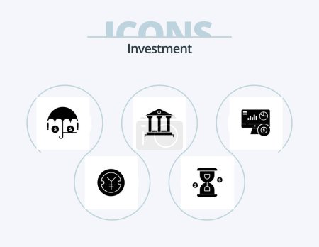 Téléchargez les illustrations : Investment Glyph Icon Pack 5 Icon Design. graph. monitor. finance. money. deposit - en licence libre de droit