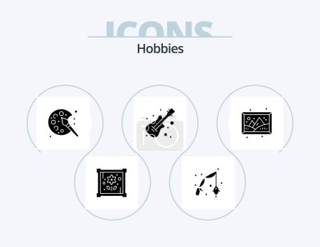 Ilustración de Hobbies Glyph Icon Pack 5 Icon Design. hobby. Galería. Pintura. Imagen. Instrumento - Imagen libre de derechos