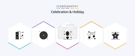 Téléchargez les illustrations : Celebration and Holiday 25 Glyph icon pack including celebration. music. celebration. happiness. wedding - en licence libre de droit