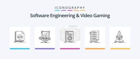 Ilustración de Software Engineering And Video Gaming Line 5 Icon Pack Including file. code. pc. update. new. Creative Icons Design - Imagen libre de derechos