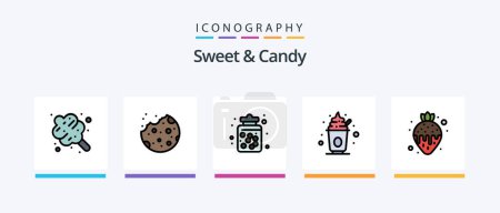 Téléchargez les illustrations : Doux et bonbons ligne rempli pack de 5 icônes, y compris doux. la nourriture. dessert. la nourriture. cookie. Icônes créatives Design - en licence libre de droit