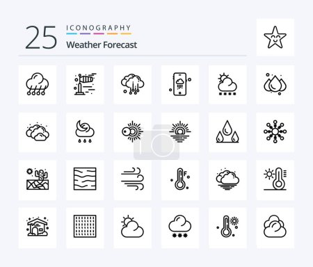 Ilustración de Clima 25 Línea icono paquete incluyendo el tiempo. nieve. nube. previsión. tiempo - Imagen libre de derechos
