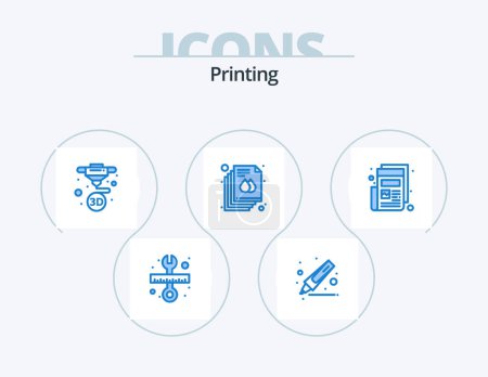 Illustration for Printing Blue Icon Pack 5 Icon Design. paper. news. machine. banner. page - Royalty Free Image