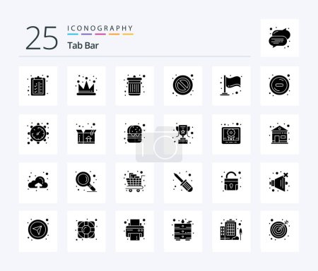 Ilustración de Tab Bar 25 Solid Glyph icon pack including remove. delete. trash. milestone. finish - Imagen libre de derechos
