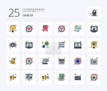 Ilustración de Ux y Ui 25 línea llena paquete de iconos incluyendo herramienta. aplicación. marcador. Diamante. calidad - Imagen libre de derechos