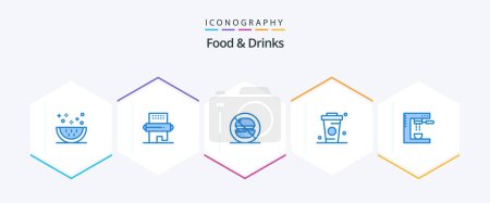 Illustration for Food and Drinks 25 Blue icon pack including drinks. cup. meal. coffee. label - Royalty Free Image