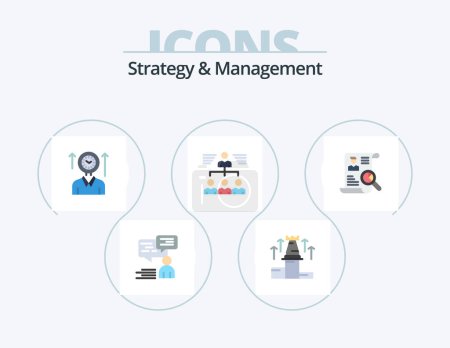 Téléchargez les illustrations : Stratégie et gestion Flat Icon Pack 5 Icon Design. travail d'équipe. homme d'affaires. échecs. heures. utilisateur - en licence libre de droit