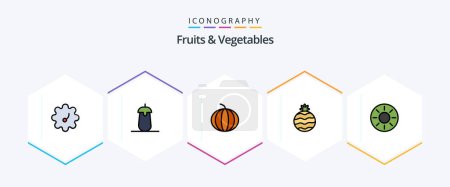 Téléchargez les illustrations : Fruits et légumes 25 FilledLine icône pack y compris. tropicale. pastèque. kiwi. fruits - en licence libre de droit