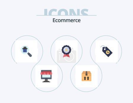 Illustration for Ecommerce Flat Icon Pack 5 Icon Design. ecommerce. guarantee. research. finance. badge - Royalty Free Image