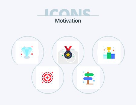 Téléchargez les illustrations : Motivation Flat Icon Pack 5 Icône Design. médaille. prix. qualité. prix. étoile - en licence libre de droit