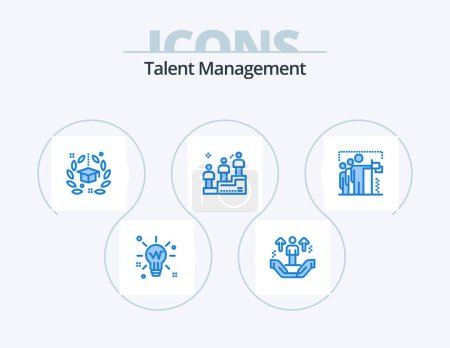 Illustration for Talent Management Blue Icon Pack 5 Icon Design. win. leaderboard. support. university. hat - Royalty Free Image