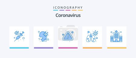 Ilustración de Coronavirus Blue 5 Icon Pack Incluido el edificio. error. virus. anatomía. Diseño de iconos creativos - Imagen libre de derechos