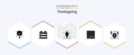 Téléchargez les illustrations : Thanksgiving 25 Glyph icon pack including waffle. sweet. holiday. dessert. vitamin - en licence libre de droit