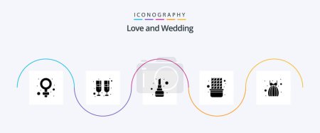 Téléchargez les illustrations : Wedding Glyph 5 Icon Pack Including wedding. dress. lip stick. bride. snack - en licence libre de droit