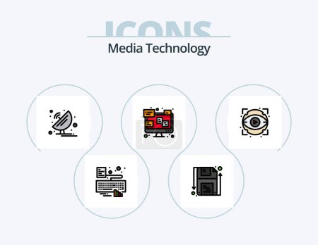 Ilustración de Media Technology Line Filled Icon Pack 5 Icon Design. disk. mobile. science. focus. attach - Imagen libre de derechos