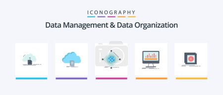 Téléchargez les illustrations : Data Management And Data Organization Flat 5 Icon Pack Including dashboard. analytics. file. global. things. Creative Icons Design - en licence libre de droit