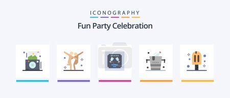 Téléchargez les illustrations : Party Flat 5 Icon Pack Including cream. wine. card. ice. bucket. Creative Icons Design - en licence libre de droit