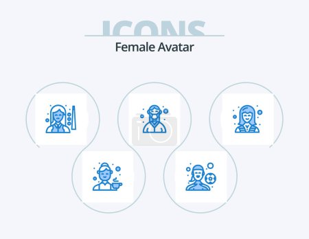 Téléchargez les illustrations : Female Avatar Blue Icon Pack 5 Icon Design. medical. female. playing football. doctor. snooker - en licence libre de droit