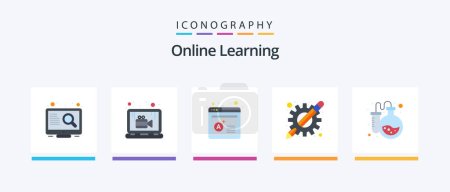 Téléchargez les illustrations : Online Learning Flat 5 Icon Pack Including lab. learning apps. grade. education apps. apps. Creative Icons Design - en licence libre de droit