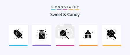 Téléchargez les illustrations : Sweet And Candy Glyph 5 Icon Pack Including dessert. sweets. candy. soft serve. dessert. Creative Icons Design - en licence libre de droit