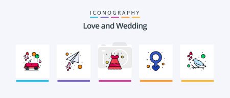 Illustration for Wedding Line Filled 5 Icon Pack Including carriage. brougham. chocolate. wine. alcohol. Creative Icons Design - Royalty Free Image