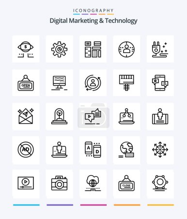 Ilustración de Creative Digital Marketing And Technology 25 OutLine icon pack  Such As cable. marketing. advertising. profile. premium - Imagen libre de derechos