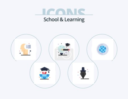 Ilustración de School And Learning Flat Icon Pack 5 Icon Design. . cd. hemisphere. world. graduate - Imagen libre de derechos