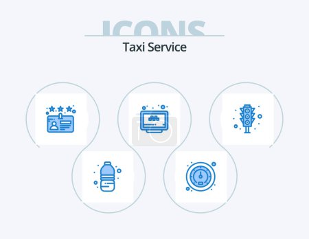 Téléchargez les illustrations : Service de taxi Blue Icon Pack 5 Icon Design. feux de circulation. signal. chauffeur. site web. taxi - en licence libre de droit