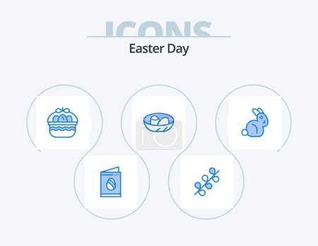Illustration for Easter Blue Icon Pack 5 Icon Design. bynny. egg. basket. easter. bowl - Royalty Free Image