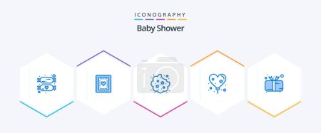 Téléchargez les illustrations : Baby Shower 25 Blue icon pack including child. present. baby. love. balloon - en licence libre de droit