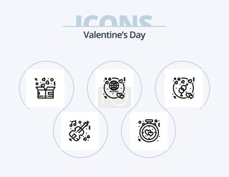 Téléchargez les illustrations : Valentines Day Line Icon Pack 5 Icon Design. dinner. love. food. heart. arrow - en licence libre de droit