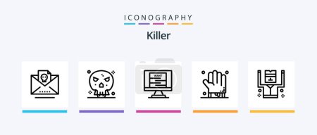 Ilustración de Killer Line 5 Icon Pack Including crossing. security. death. prisoner. arrested. Creative Icons Design - Imagen libre de derechos