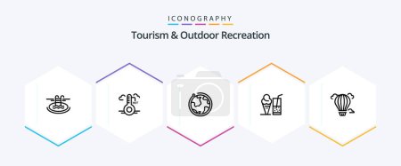 Illustration for Tourism And Outdoor Recreation 25 Line icon pack including air. juice. globe. summer. drink - Royalty Free Image