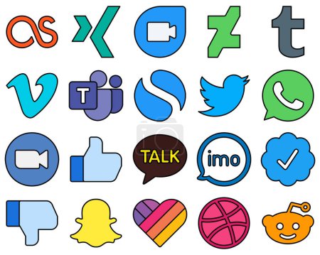 Téléchargez les illustrations : 20 High-Quality Line Filled Social Media Icons Pack such as like. meeting. video and whatsapp High-quality and unique - en licence libre de droit